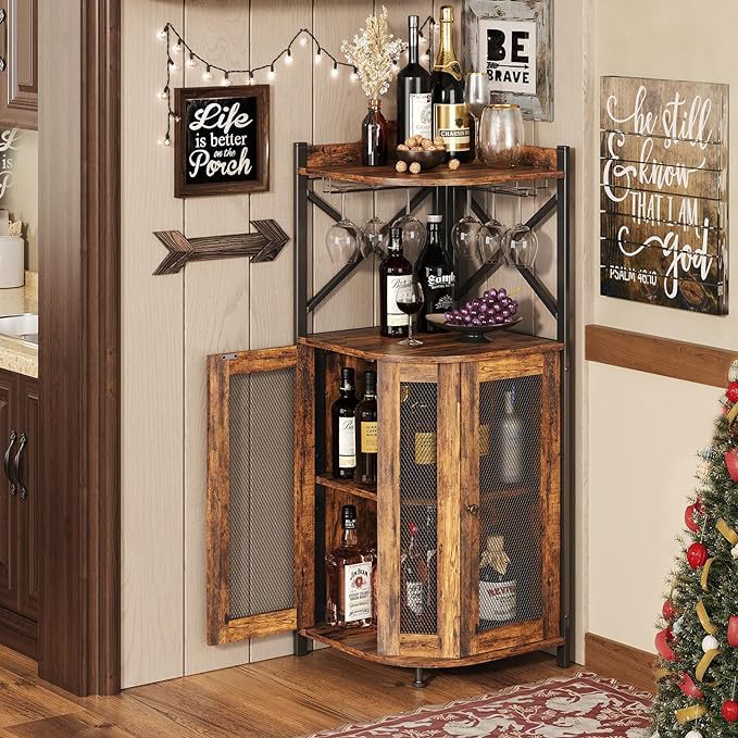 Home Bar And Cabinet - Угловой барный шкаф с держателем для